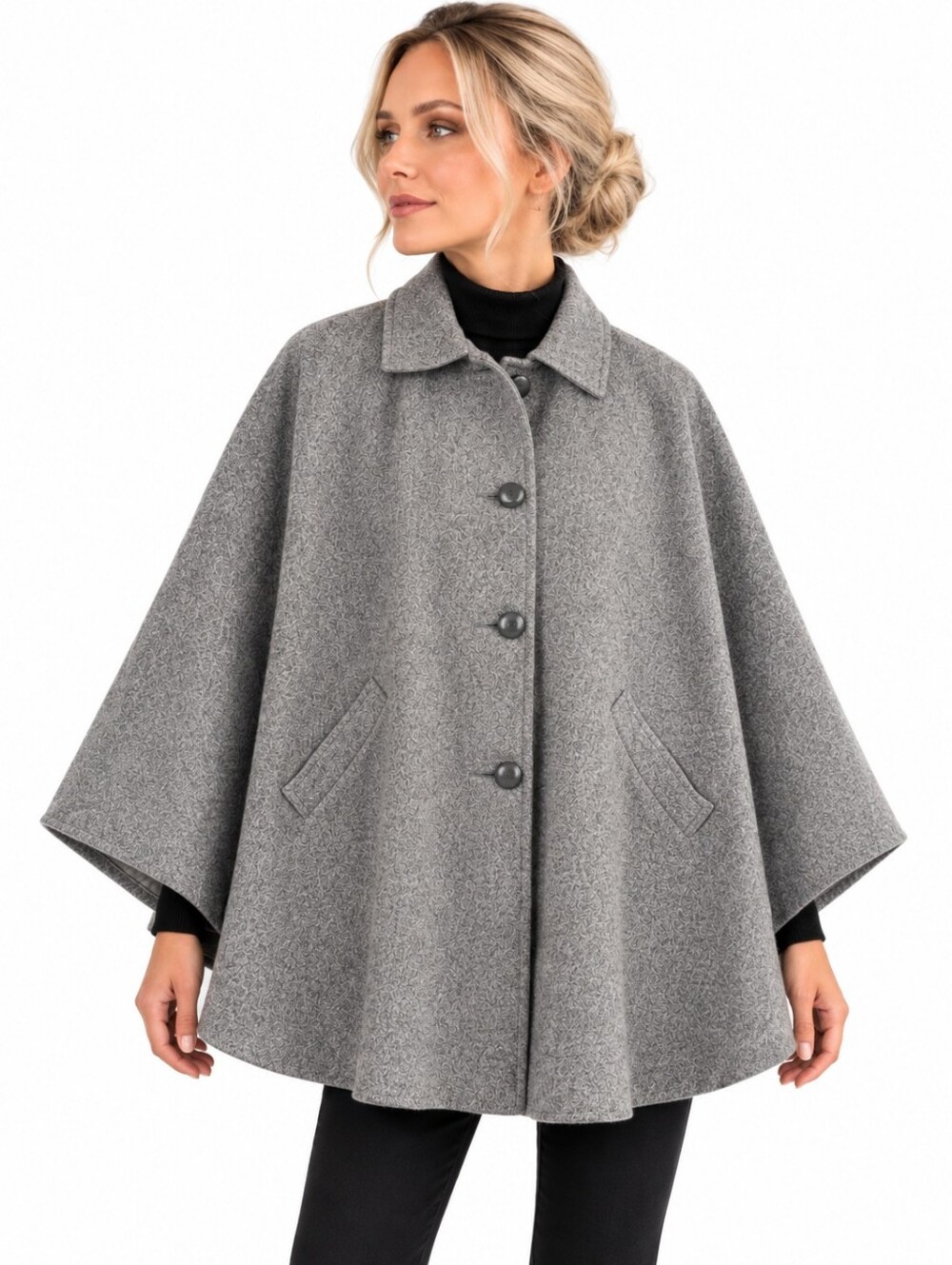Vintage 80s Eddie Bauer C.C. Filson Virgin Wool Cape Coat Gray Womens Large